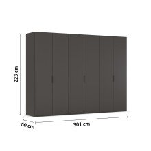 Drehtürenschrank >Fifty< 3 Böden / 3 Kleiderstangen, in graphit - 301x223x60cm (BxHxT)