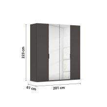 Drehtürenschrank >Fifty< 2 Böden / 2 Kleiderstangen, in graphit / Spiegel - 201x223x61 (BxHxT)