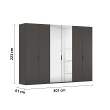 Drehtürenschrank >Fifty< 3 Böden / 3 Kleiderstangen, in graphit / Spiegel - 301x223x61 (BxHxT)
