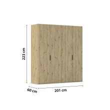Drehtürenschrank >Fifty< 2 Böden / 2 Kleiderstangen, in Eiche Artisan Dekor - 201x223x60cm (BxHxT)