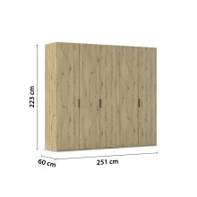 Drehtürenschrank >Fifty< 3 Böden / 3 Kleiderstangen, in Eiche Artisan Dekor - 251x223x60cm (BxHxT)