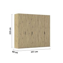 Drehtürenschrank >Fifty< 3 Böden / 3 Kleiderstangen, in Eiche Artisan Dekor - 251x223x60cm (BxHxT)