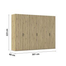 Drehtürenschrank >Fifty< 3 Böden / 3 Kleiderstangen, in Eiche Artisan Dekor - 301x223x60cm (BxHxT)