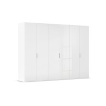 Drehtürenschrank >Fifty< 3 Böden / 3 Kleiderstangen, in weiß Hochglanz / alpinweiß - 301x223x60 (BxHxT)