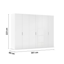 Drehtürenschrank >Fifty< 3 Böden / 3 Kleiderstangen, in weiß Hochglanz / alpinweiß - 301x223x60 (BxHxT)