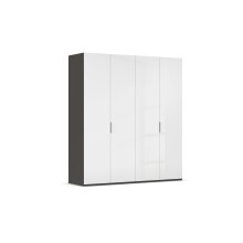 Drehtürenschrank >Fifty< 2 Böden / 2 Kleiderstangen, in weiß Hochglanz / graphit - 201x223x60 (BxHxT)
