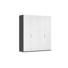 Drehtürenschrank >Fifty< 2 Böden / 2 Kleiderstangen, in weiß Hochglanz / graphit - 201x223x60 (BxHxT)
