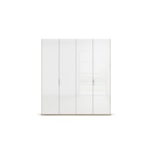 Drehtürenschrank >Fifty< 2 Böden / 2 Kleiderstangen, in weiß Hochglanz / Eiche Artisan Dekor - 201x223x60 (BxHxT)