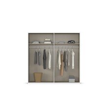 Drehtürenschrank >Fifty< 2 Böden / 2 Kleiderstangen, in weiß Hochglanz / Eiche Artisan Dekor - 201x223x60 (BxHxT)