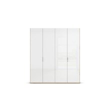 Drehtürenschrank >Fifty< 2 Böden / 2 Kleiderstangen, in weiß Hochglanz / Eiche Artisan Dekor - 201x223x60 (BxHxT)