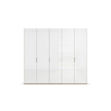 Drehtürenschrank >Fifty< 3 Böden / 3 Kleiderstangen, in weiß Hochglanz / Eiche Artisan Dekor - 251x223x60 (BxHxT)