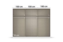 Drehtürenschrank >Fifty< 3 Böden / 3 Kleiderstangen, in weiß Hochglanz / Eiche Artisan Dekor - 301x223x60 (BxHxT)