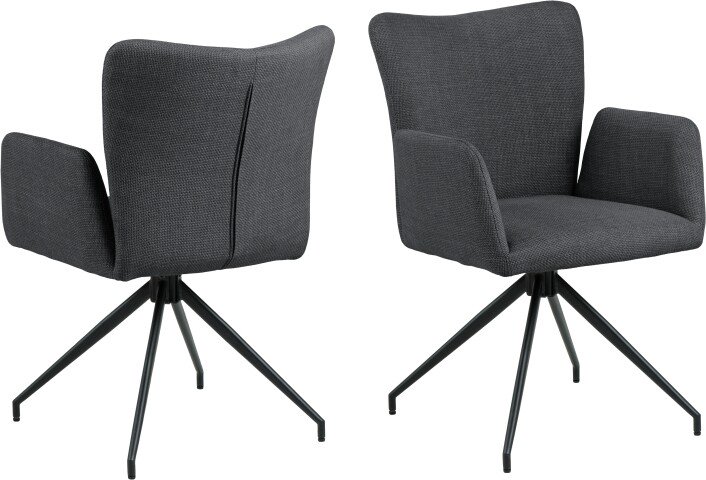 Armlehnstuhl >Laura< (2er-Set) in Grau, Polyester, Stahl - 57x86x61,5cm (BxHxT)