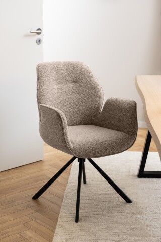 Armlehnstuhl >Aura< in Beige, Stoff, Stahl - 62x90x61cm (BxHxT)