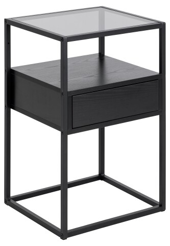 Nachttisch >Randolf< in Grau, Glas, MDF, Stahl - 40x60x35cm (BxHxT)