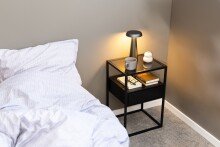 Nachttisch >Randolf< in Grau, Glas, MDF, Stahl -...