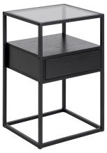 Nachttisch >Randolf< in Grau, Glas, MDF, Stahl -...