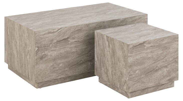 Satztisch >Dice< (2er-Set) in Marmoroptik-Grau, MDF - 100x42x60cm (BxHxT)