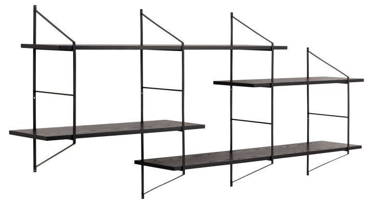 Wandregal >Belfast< in schwarz, MDF - 191x79x25,5cm (BxHxT)