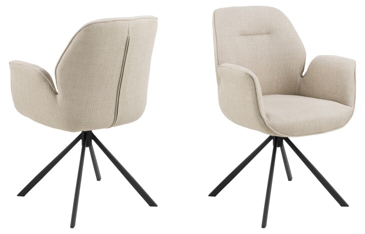 Armlehnstuhl >Aura< Sternfuß schwarz, drehbar, in Beige, Stoff - 62x90x61cm (BxHxT)
