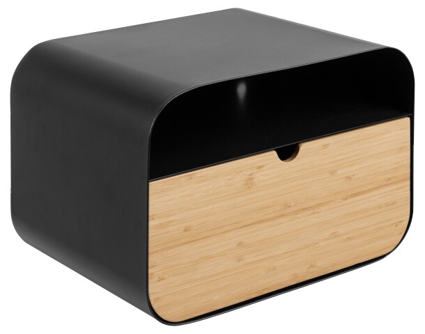 Hänge-Nachttisch >Joliet< mit Schublade, in schwarz / Bambus - 35x23x25cm (BxHxT)