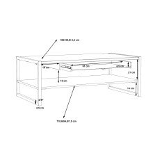 Couchtisch >Coffee Tables< mit Ablage, in Stabeiche Dekor, Metallgestell schwarz - 111x40x60cm (BxHxT)