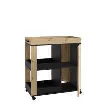 Servierwagen >Home Bar< auf Rollen, in Artisan Eiche Dekor / Schwarz - 77,4x88,2x42cm (BxHxT)