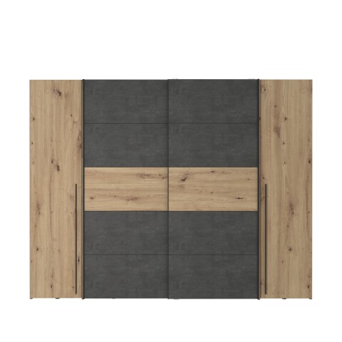 Dreh-/Schwebetürenschrank >Narago< mit Inneneinteilung, in Betonoptik / Artisan Eiche Dekor - 270,3x210,5x61,2cm (B/H/T)