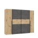 Dreh-/Schwebetürenschrank >Narago< mit Inneneinteilung, in Betonoptik / Artisan Eiche Dekor - 270,3x210,5x61,2cm (B/H/T)