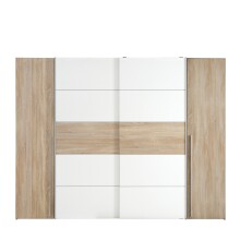 Dreh-/Schwebetürenschrank >Narago< mit Inneneinteilung, in Sonoma Eiche Dekor / Weiss - 270,3x210,5x61,2cm (BxHxT)