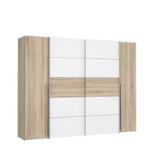 Dreh-/Schwebetürenschrank >Narago< mit Inneneinteilung, in Sonoma Eiche Dekor / Weiss - 270,3x210,5x61,2cm (BxHxT)
