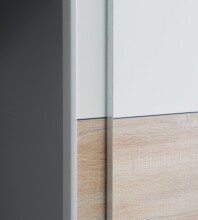 Dreh-/Schwebetürenschrank >Narago< mit Inneneinteilung, in Sonoma Eiche Dekor / Weiss - 270,3x210,5x61,2cm (BxHxT)