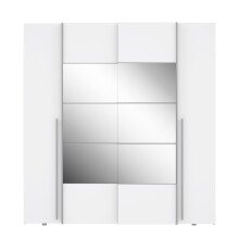Dreh-/Schwebetürenschrank >Narago< inkl. Inneneinteilung, in weiß mit Spiegel - 200,1x210,5x61,2cm (BxHxT)