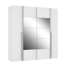 Dreh-/Schwebetürenschrank >Narago< inkl. Inneneinteilung, in weiß mit Spiegel - 200,1x210,5x61,2cm (BxHxT)