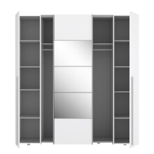 Dreh-/Schwebetürenschrank >Narago< inkl. Inneneinteilung, in weiß mit Spiegel - 200,1x210,5x61,2cm (BxHxT)