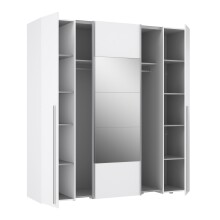 Dreh-/Schwebetürenschrank >Narago< inkl. Inneneinteilung, in weiß mit Spiegel - 200,1x210,5x61,2cm (BxHxT)