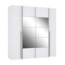 Dreh-/Schwebetürenschrank >Narago< inkl. Inneneinteilung, in weiß mit Spiegel - 200,1x210,5x61,2cm (BxHxT)