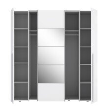 Dreh-/Schwebetürenschrank >Narago< inkl. Inneneinteilung, in weiß mit Spiegel - 200,1x210,5x61,2cm (BxHxT)