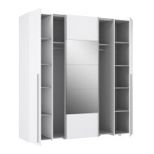 Dreh-/Schwebetürenschrank >Narago< inkl. Inneneinteilung, in weiß mit Spiegel - 200,1x210,5x61,2cm (BxHxT)