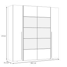 Dreh-/Schwebetürenschrank >Narago< inkl. Inneneinteilung, in weiß mit Spiegel - 200,1x210,5x61,2cm (BxHxT)