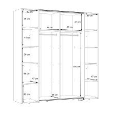 Dreh-/Schwebetürenschrank >Narago< inkl. Inneneinteilung, in weiß mit Spiegel - 200,1x210,5x61,2cm (BxHxT)