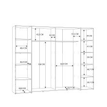 Dreh-/Schwebetürenschrank >Narago< mit Inneneinteilung, in Bakersfield Walnuss Dekor / Grau - 270,3x210,5x61,2cm (B/H/T)