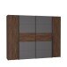 Dreh-/Schwebetürenschrank >Narago< mit Inneneinteilung, in Bakersfield Walnuss Dekor / Grau - 270,3x210,5x61,2cm (B/H/T)