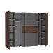 Dreh-/Schwebetürenschrank >Narago< mit Inneneinteilung, in Bakersfield Walnuss Dekor / Grau - 270,3x210,5x61,2cm (B/H/T)