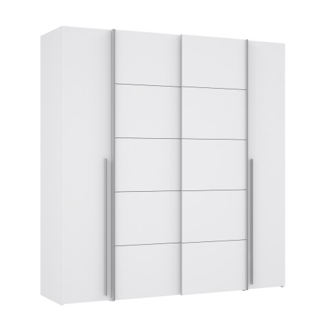 Dreh-/Schwebetürenschrank >Narago< mit Inneneinteilung, in weiß - 200,1x210x61,2cm (BxHxT)