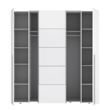 Dreh-/Schwebetürenschrank >Narago< mit Inneneinteilung, in weiß - 200,1x210x61,2cm (BxHxT)