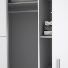 Dreh-/Schwebetürenschrank >Narago< mit Inneneinteilung, in weiß - 200,1x210x61,2cm (BxHxT)