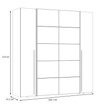 Dreh-/Schwebetürenschrank >Narago< mit Inneneinteilung, in weiß - 200,1x210x61,2cm (BxHxT)
