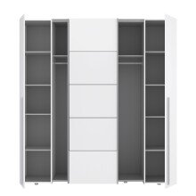 Dreh-/Schwebetürenschrank >Narago< mit Inneneinteilung, in weiß - 200,1x210x61,2cm (BxHxT)