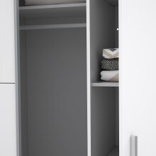 Dreh-/Schwebetürenschrank >Narago< mit Inneneinteilung, in weiß - 200,1x210x61,2cm (BxHxT)